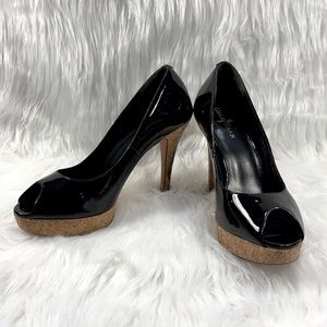 Cole Haan w/ NikeAir Patent Leather Peep Toe Platform Cork Stiletto